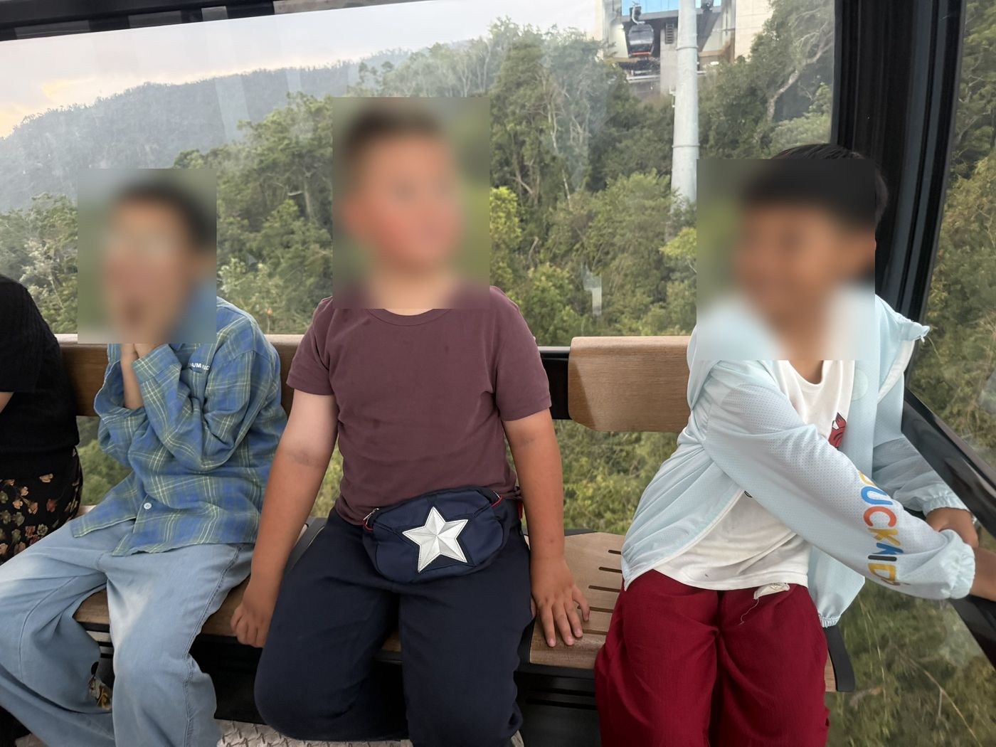 Students on a mountain cable car